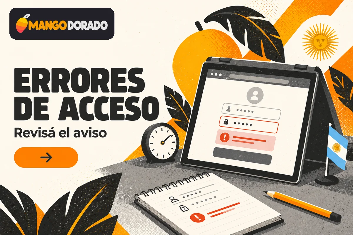 Pantalla con error de credenciales y anotaciones para soporte.