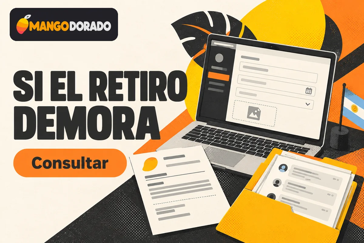 Laptop con consulta al soporte y comprobantes de retiro archivados.